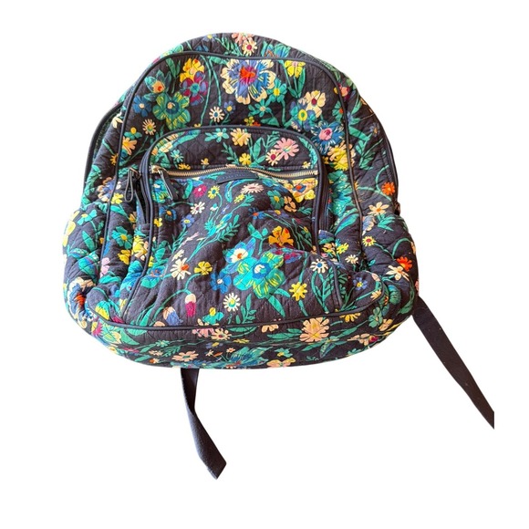 Vera Bradley Handbags - Vera Bradley Backpack Navy Blue Floral Quilted Cotton Campus Travel Bag